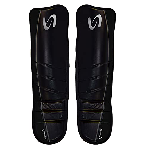 Ultimate - Cobra Shin Instep Guard Genuine Leather for Boxing MMA Muay Thai Training - color: Black / Gray, size: Large-X-Large