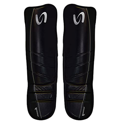 Ultimate - Cobra Shin Instep Guard Genuine Leather for Boxing MMA Muay Thai Training - color: Black / Gray, size: Large-X-Large
