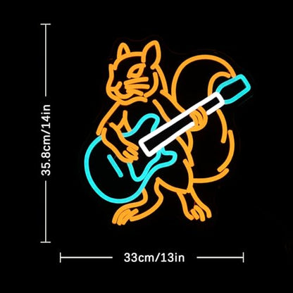 Squirrel Guitar Neon Sign for Wall Decor Beer Bar Guitar Neon Light, USB Powered Orange Squirrel Music Led Light Sign for Bar Live Music,Man Cave,Home, Party,Office, Bedroom - style: Squirrel Guitar