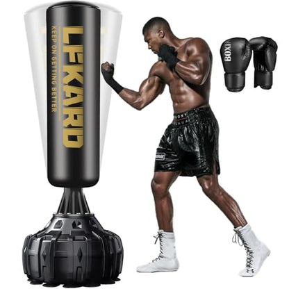 Freestanding Punching Bag with Boxing Gloves, Heavy Boxing Bag with Stand for Adult, Standing Kickboxing Bag - color: Black 70.5'' with Boxing Gloves and Wrist Guard