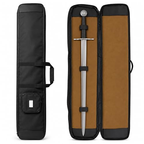 HEMA Sword Bag, 1680D Polyester HEMA Bag for Longsword, Saber, Rapier and Training Weapons, Padded Sword Carrying Case with Shoulder Strap, Black - size: Two Sword Basic