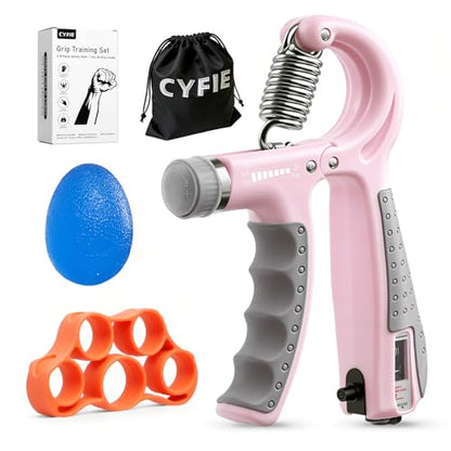 CYFIE Grip Strength Trainer Kit Adjustable 10-132Lbs Hand Exerciser Counter - color: Pink