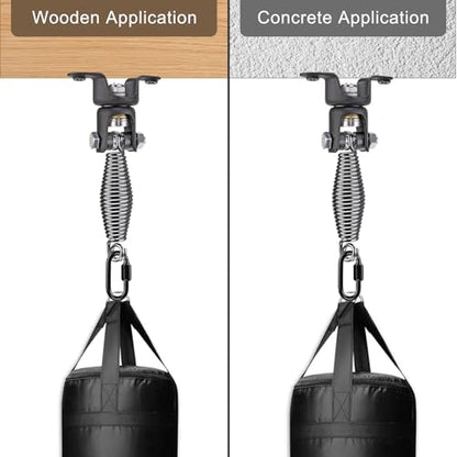 BeneLabel Heavy Bag Ceiling Mount with Spring & Chains 360° Rotation Punching Bag Ceiling Hanger with Bearings Boxing Bags Holder Hardware with 2 Wood Screws and 2 Expansion Screws - color: Hanger with 5.9" Oval Spring (220 LBs Capacity)
