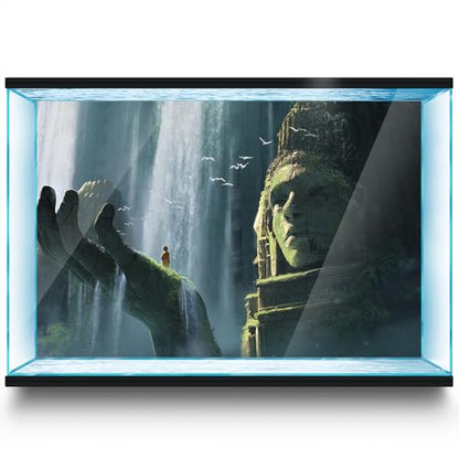 Aquarium Background Stickers - Buddha Statue India - Fish Tank Reptile Terrarium Decor Poster (60 x 40 cm / (23.6 x 15.7 inches)) - size: 60 x 40 cm / (23.6 x 15.7 inches)