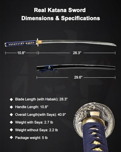 Katana Samurai Sword for Display, Hand Forged Full Tang 1045 Carbon Steel - style: Dragon