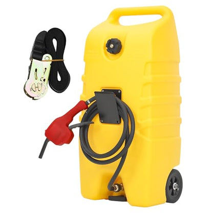 EcoExplorer 14 Gallon Gas Caddy, 53l Portable Fuel Tank and Fuel Transfer Pump with 10-Foot Hose for Lawn Mower, Farm, Marine, and Home Use, Yellow