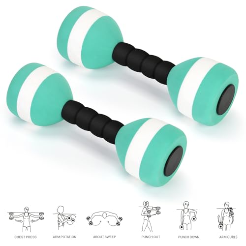 Carperipher Aquatic Dumbells,2Pcs Foam Water Weights Aerobic Exercise Fitness Equipment Dumbbells, Pool Resistance Swimming Training for Men/Women Weight Loss, Beginner Swimming Training - color: Green