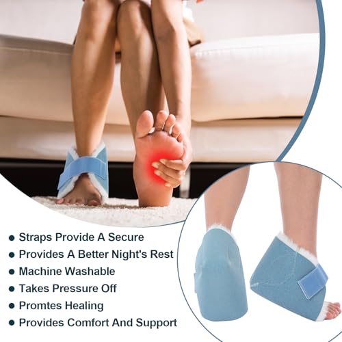 2 Pcs Sheepskin Heel Protectors for Pressure Sore Pad, Light Blue - color: Light Blue