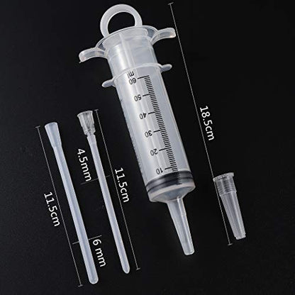 60ML Baby Bird Parrot Feeding Tubes, Liquid Medicine Feeder Push-Tube Pet Cat Dog Feeder with 2 Pcs Stainless Steel Metal Feeding Spoon