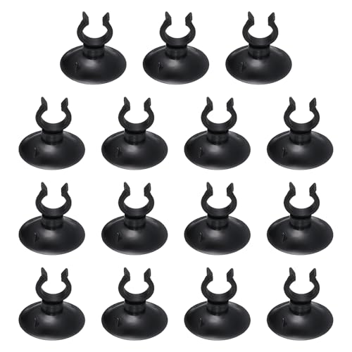 Aquarium Suction Cups, Fish Tank Suction Cups Clips Airline Tube Holders Clamps (Plastic, 15Pcs, Black) for 0.5" Fish Tank Airline Tubing Binding Moss Shrimp Nest, 13x30MM