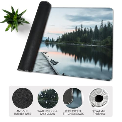 35.4 x 15.7 in, XXL Large Mouse Pad for Desk, Extended Keyboard Mouse Mat for Computer Office, Big Mouse pad with Stitched Edges, Gaming Pc-Beautiful View by The Lake - color: Beautiful View by The Lake