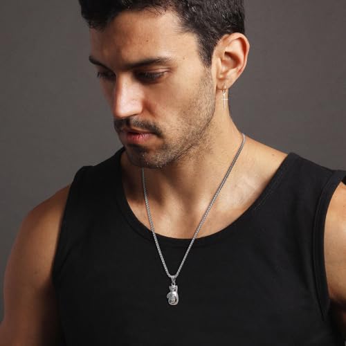 HZMAN Boxing Glove Bible Verse Pendant Stainless Steel Necklace - color: PHL4:13 Black