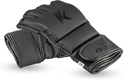 Kruzak MMA Gloves, Half-Finger Boxing Mitts with Hand Wraps - color: Matte Black, size: Large-X-Large