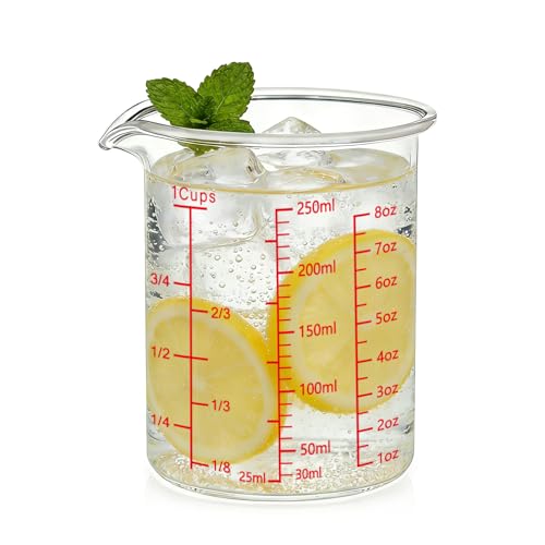 Glass Measuring Cup 1 Cup,8oz 250ml Borosilicate Liquid Measuring Cup with Spout (250ml-red)