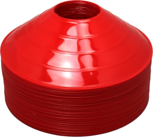 BlueDot Trading Pro Disc Cones High Visibility for Sports, Agility Training, Soccer, Football, Basketball, and Other Sports Durable Cone Markers for Adults or Kids (25-Pack), Red