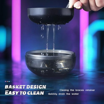 Retainer Case Denture Bath Case Basket Mirror Leak-proof Black Cat - color: Black Cat
