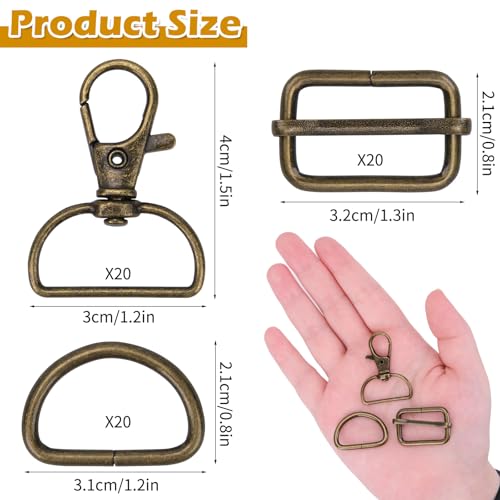 Hysagtek 60 Pcs Purse Hardware for Bag Making - Swivel Hook D Rings Slide Buckles, Bag Hardware Supplies for Handbag Fasteners, Strap, Backpack DIY Craft Accessories, 1 Inch, Bronze - color: Bronze