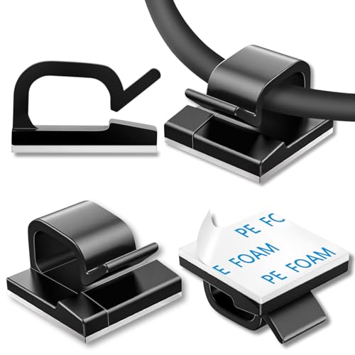 130 Pcs Cable Clips, Adhesive Cable Organizer Cord Holder Wire Clip Wire Management Self Adhesive Hooks Wire Holder for Office, Home(Black, 130PCS-Large) - color: Black, size: 130PCS-Large