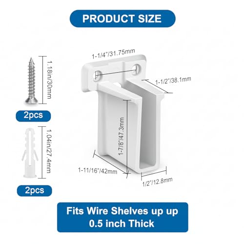 2 Pcs White Plastic Wire End Shelf Brackets，Wall Mount Closet Shelf Brackets, Shelf Support Brackets for Closets Cabinets with Expansion Screws Wire Shelving Accessories