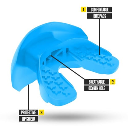 Nxtrnd One Football Mouth Guard, Strap Included, Fits Adult & Youth (Neon Blue) - color: Neon Blue