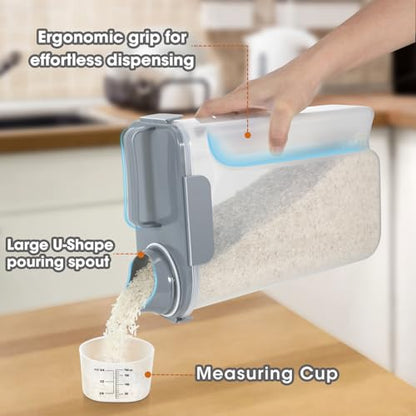Rice Storage Container 10 Lbs, Airtight Food Dispenser with Large Spout and Cup for Pet Dog Cat Food Storage 7 Lbs - color: Grey-10L