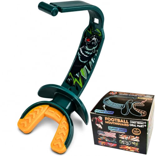 ORAL MART 2026 Youth Football Mouthpiece for Kids - Football Pacifier Mouth Guard with Graphic Permanent Strap (Dual-Color) - Lip Guard Mouth Guard (for Braces) - Instant Fit (No Boil) - color: Bear Power
