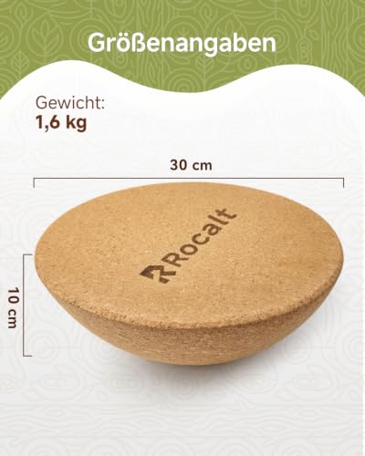 Rocalt Half Ball Balance Trainer, 11.8 Inch Cork Wobble Board | Solid cork build, 330 lb support, surfboard accessories for core, ankle, Pilates and office movement