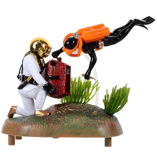 DOITOOL Plastic Diver Treasure Chest Aquarium Ornament Decorative Accessory for Fish Tanks Unique Underwater Scene and Design