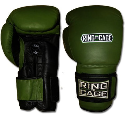 Ring to Cage 20oz, 22oz, 24oz Deluxe MiM-Foam Sparring Gloves - Safety Strap Boxing Training Gloves, for Boxing, MMA, Muay Thai, Kickboxing - color: Marine Green/Black, size: 20oz