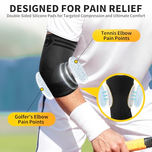 CAMBIVO 1 Pair Elbow Compression Sleeve with Removable Strap & Gel Pad for Men Women, Elbow Brace for Tendonitis and Tennis Elbow, Golfers Elbow Brace for Weightlifting, Arthritis, Workout, Joint Pain