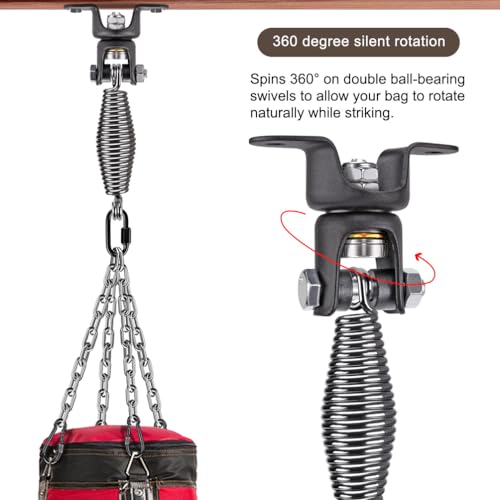 BeneLabel Heavy Bag Ceiling Mount with Spring & Chains 360° Rotation Punching Bag Ceiling Hanger with Bearings Boxing Bags Holder Hardware with 2 Wood Screws and 2 Expansion Screws - color: Hanger With Oval Spring & Chains (220 Lbs Capacity)