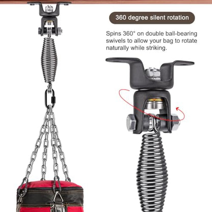 BeneLabel Heavy Bag Ceiling Mount with Spring & Chains 360° Rotation Punching Bag Ceiling Hanger with Bearings Boxing Bags Holder Hardware with 2 Wood Screws and 2 Expansion Screws - color: Hanger With Oval Spring & Chains (220 Lbs Capacity)