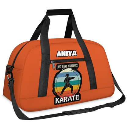 Custom Name Taekwondo Karate Duffle Bag for kids Boy Girls - Personalized Martial Arts Gear Bag, Water-Resistant Sparring Equipment Bag, Karate Orange - color: Karate Orange