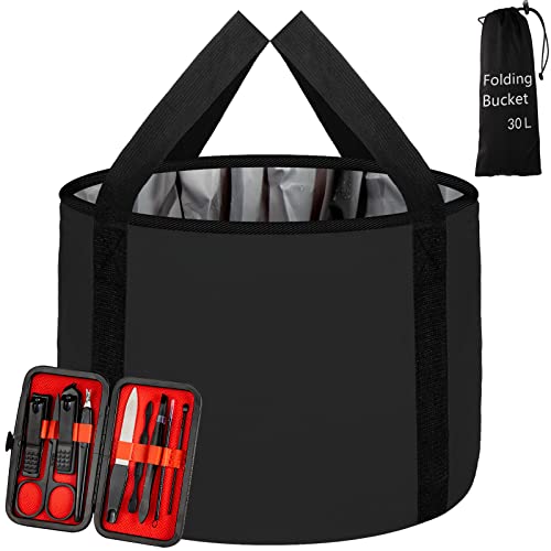 Foot Bath Basin 30L Collapsible Bucket, Portable Foot Soak Tub Feet Soaking Bucket for Outdoor Travel, Camping, Fishing（Black) - color: Black, size: 30L-1pcs