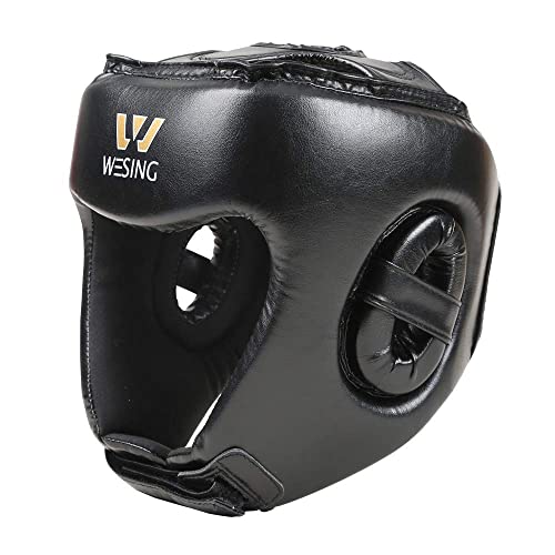 Wesing Professional Boxing Headgear Muay Thai Martial Arts Training Sparing Headgear Without Cheeks - color: Black, size: Small
