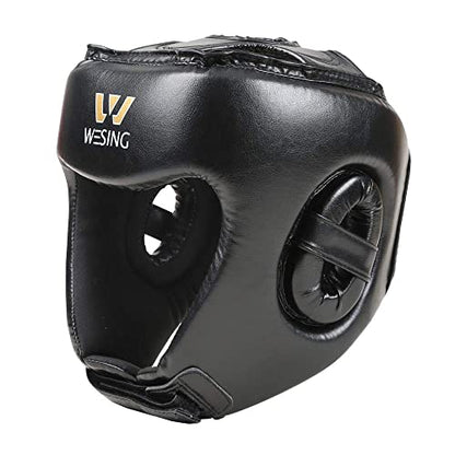Wesing Professional Boxing Headgear Muay Thai Martial Arts Training Sparing Headgear Without Cheeks - color: Black, size: Small