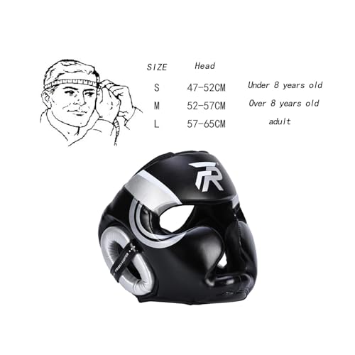 Boxing Headgear Face Cover Forehead and Ear Protection Full Face Protection for Sparring Karate Taekwondo Training Men Women - color: Argent L