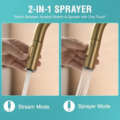 Modern Bar Sink Faucet for Kitchen Sink Single Handle with Pull Out Sprayer Hot and Cold Prep Sink Faucet Brushed Gold - color: 4 Brushed Gold