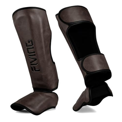 Retro Style Muay Thai Shin Guards,for Men Women - color: Dark Brown, size: Large