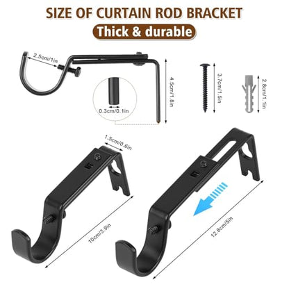 Heavy Duty Wall Mount Brackets - Adjustable Iron Curtain Rod Holders for 1" Rods, Complete Hardware Kit with Screws & Anchors (2 Pack)
