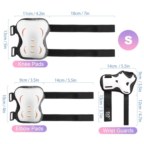 Kids Youth Adult Protective Gear Set Adjustable Knee Elbow Wrist Guards - color: White, size: Small