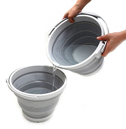 SAMMART 7L (1.8 Gallon) Collapsible Plastic Bucket - Foldable Round Tub - Portable Fishing Water Pail - Space Saving Outdoor Waterpot, Size 28cm Dia (1, Grey)