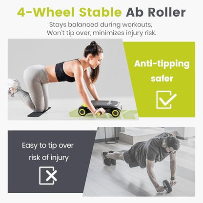 WONDER CORE Slide Fit, Ab Roller Board with 4 Wheels, Automatic Rebound Abdominal Wheel for Core Workout, Ab Exercise Equipment, Abdominal Exerciser, Heroboard Fitness Rolling Board with Knee Pad