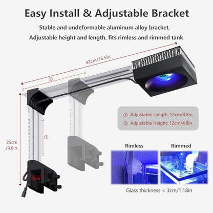 RL90 Black Aquarium Light 100 Watt Coral Reef Light 3rd Generation Full Spectrum Marine Aquarium Lighting 4 Channels Dimmable Control with WiFi, Bracket Included, for Coral SPS LPS Saltwater