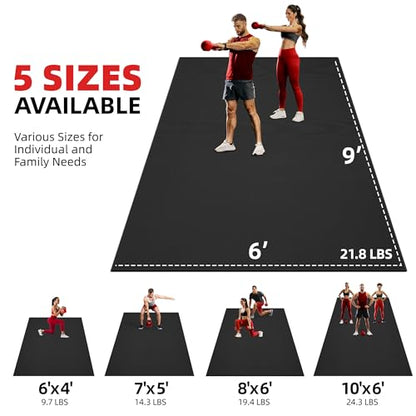 GymCope Extra Large Exercise Mat 10'x6'/9'x6'/8'x6'/7'x5'/6'x4' (8mm) | Thick Workout Mat for Home Gym & Garage Flooring, Shoe-Friendly, High-Density, MMA, HIIT, Weight Lifting, Cardio&Strength - color: 9'x6'x8mm-Black
