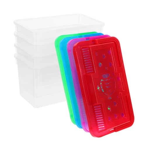 YARNOW 4Pcs Miniature Handheld Aquarium Box for Small Pets Plastic Fish Breeding Container with Convenient Handle for Turtles Hamsters Reptiles and Small Fish