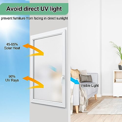 Frosted Glass Window Film,17.3x236.2 Inches Privacy Film Anti Uv, Frosted Window Privacy Film Non Adhesive, Window Film Privacy for Bathroom Home and Office