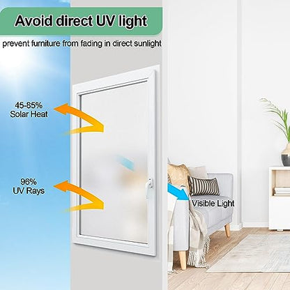 Frosted Glass Window Film,17.3x236.2 Inches Privacy Film Anti Uv, Frosted Window Privacy Film Non Adhesive, Window Film Privacy for Bathroom Home and Office