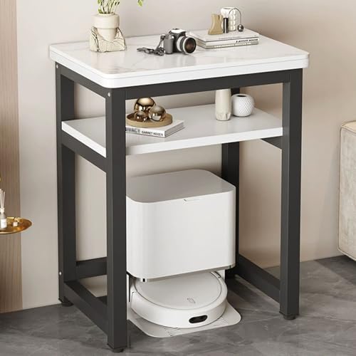 Robot Vacuum Cleaner Storage Rack,Robot Vacuum Stand Rack - 2-in-1 Storage Cabinet for Floor & Fish Tank, Home & Kitchen Organizer, Sleek White & Black Design, 80cm/31.4in, Space-Saving Clea