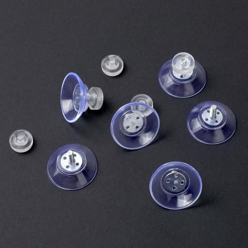 Mozeat Lens 6 PCS Suction Cups for Glass, 32mm Strong Suction Cup with Metal Screw Rods and Nuts Clear PVC Heavy Duty Plastic Sucker Pads Holder Without Hooks for Bathroom Wall Door Window Car Shade